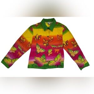 Take Two Butterfly Beaded Shirt Vintage Y2K Colorful Tie Dye Button L